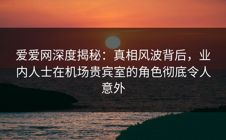 爱爱网深度揭秘：真相风波背后，业内人士在机场贵宾室的角色彻底令人意外